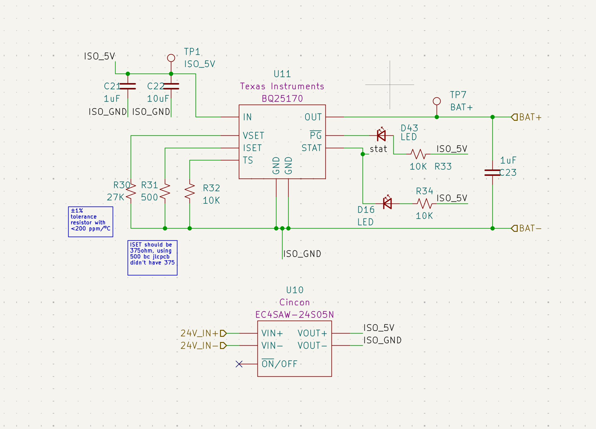 Schematic Snippet: BQ25170 Charging Block